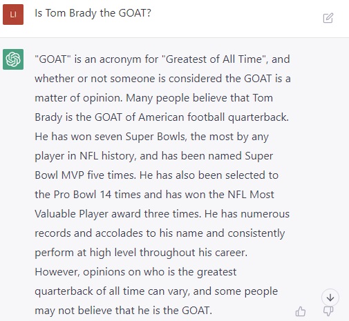 ChatGPT - Is Tom Brady the GOAT?